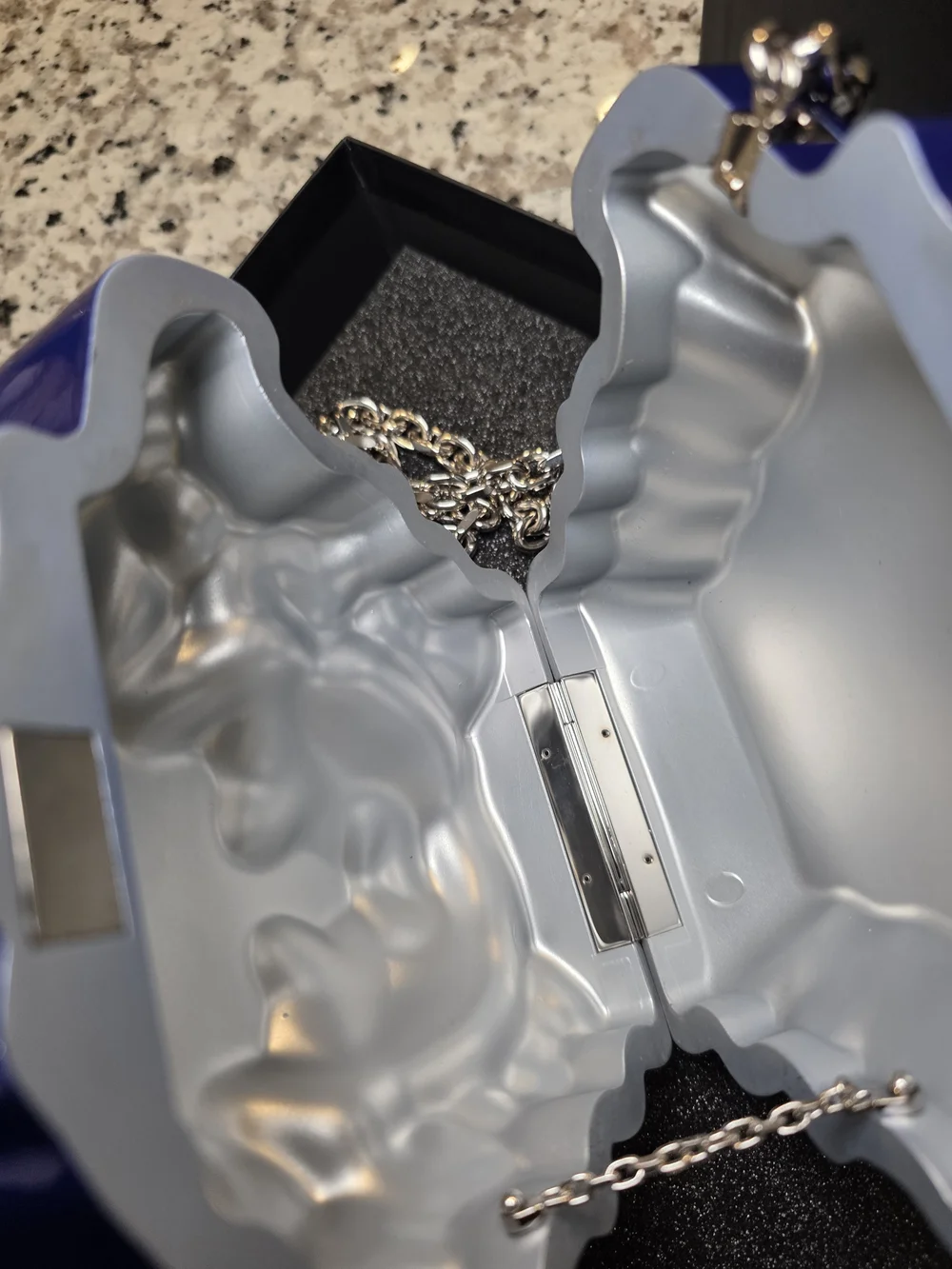 Blue-to-Silver Gradient Medusa Head Crossbody Bag with Chain